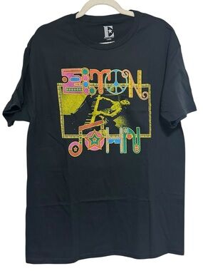 Black Graphic Band Tee - Elton John Inspired Print Size Large